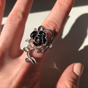 Silver Black Rose Ring